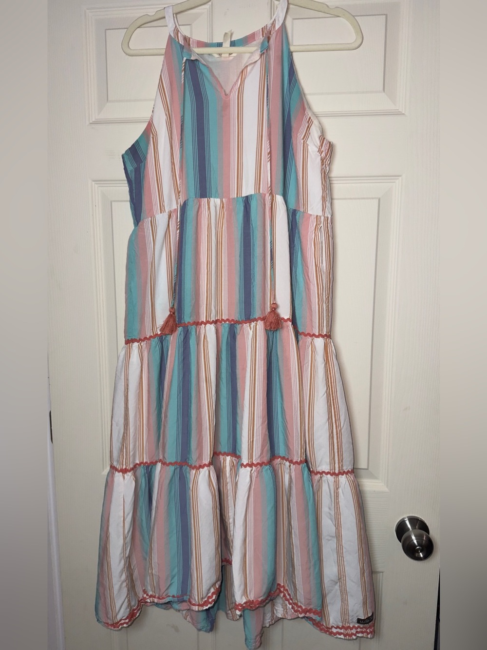 Matilda Jane Pastel Striped Tiered Dress - Teal, Pink & White